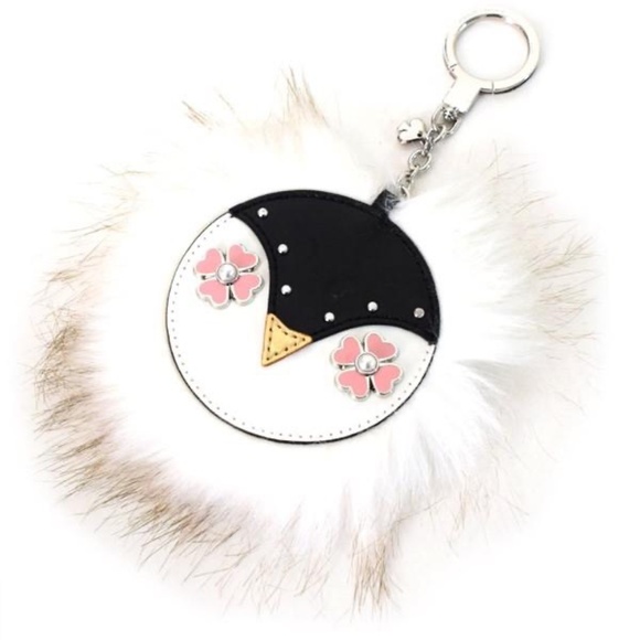 NWOT Kate Spade White Studded Furry Penguin Bag Charm Key Ring - Picture 1 of 3